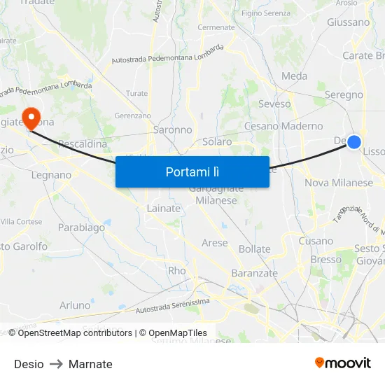 Desio to Marnate map