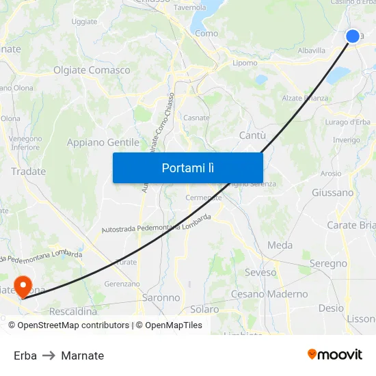 Erba to Marnate map