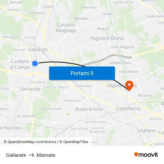 Gallarate to Marnate map