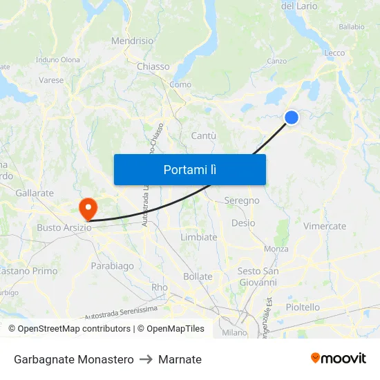 Garbagnate Monastero to Marnate map