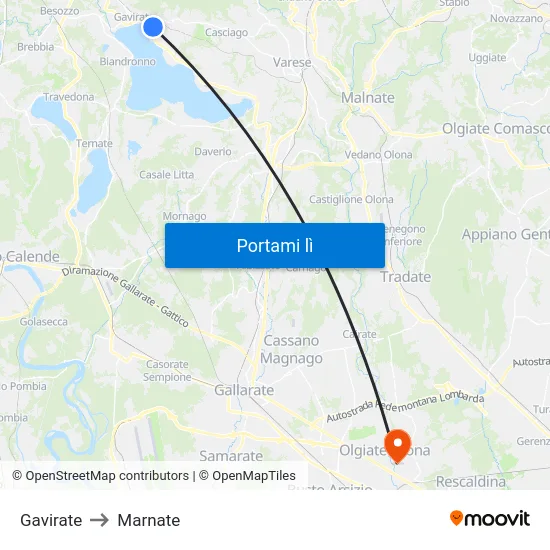 Gavirate to Marnate map