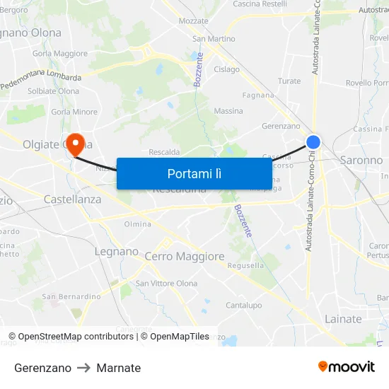 Gerenzano to Marnate map