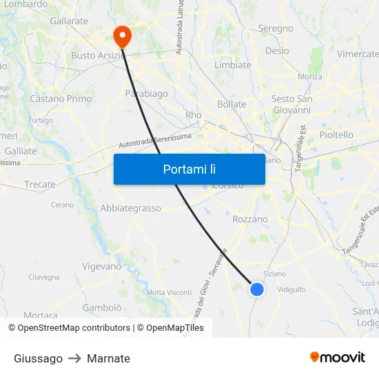 Giussago to Marnate map