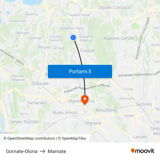 Gornate-Olona to Marnate map