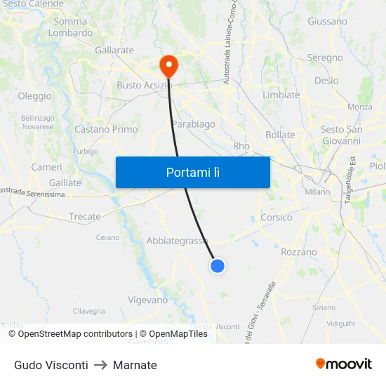 Gudo Visconti to Marnate map