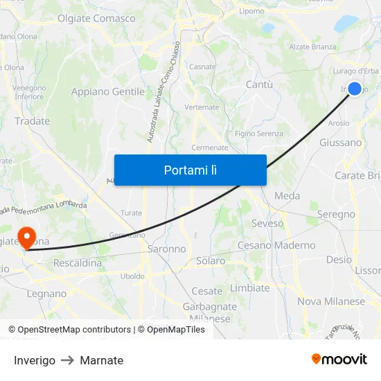 Inverigo to Marnate map