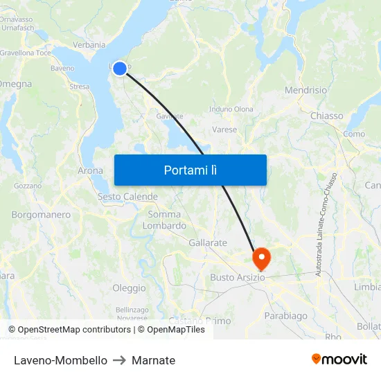 Laveno-Mombello to Marnate map