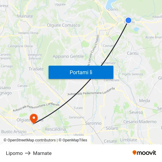Lipomo to Marnate map