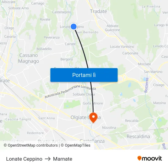 Lonate Ceppino to Marnate map