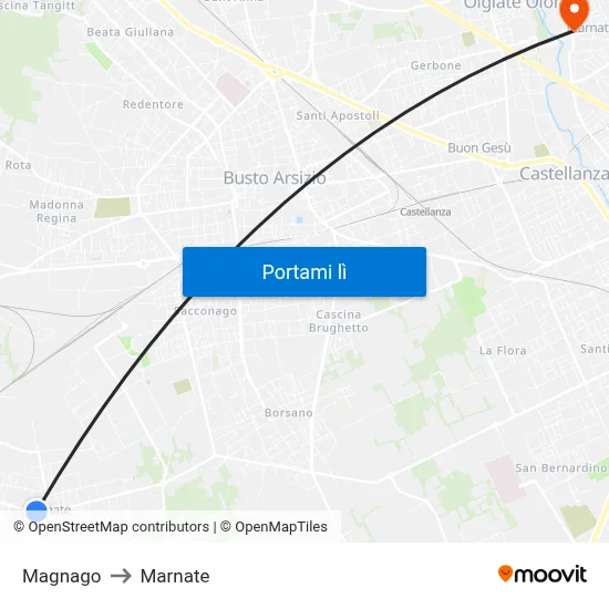 Magnago to Marnate map