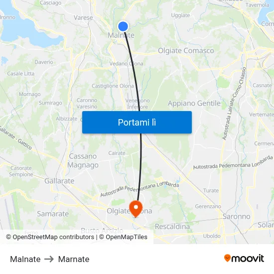 Malnate to Marnate map