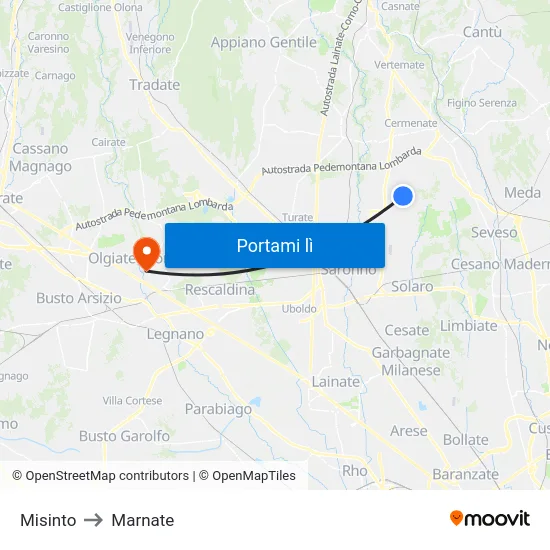 Misinto to Marnate map