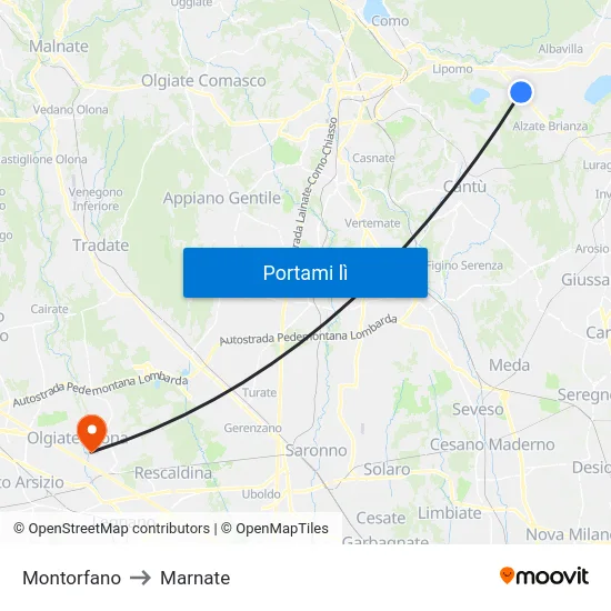 Montorfano to Marnate map