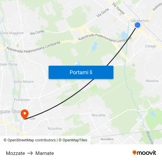 Mozzate to Marnate map