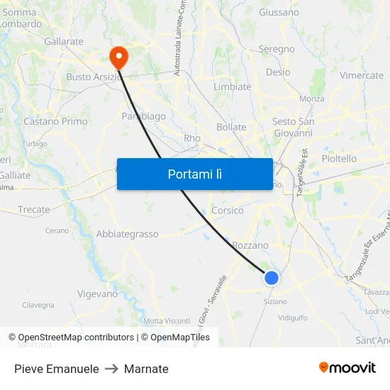 Pieve Emanuele to Marnate map