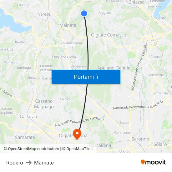 Rodero to Marnate map