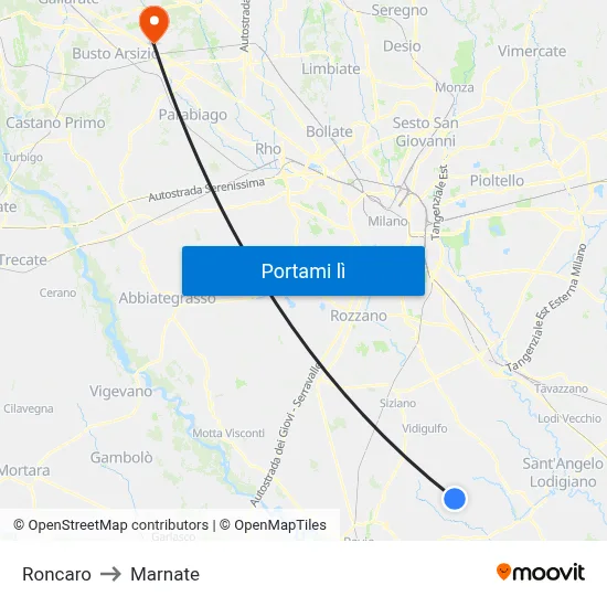 Roncaro to Marnate map