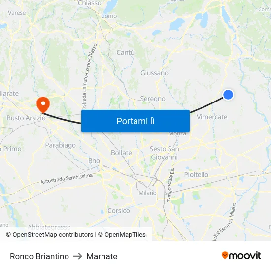 Ronco Briantino to Marnate map