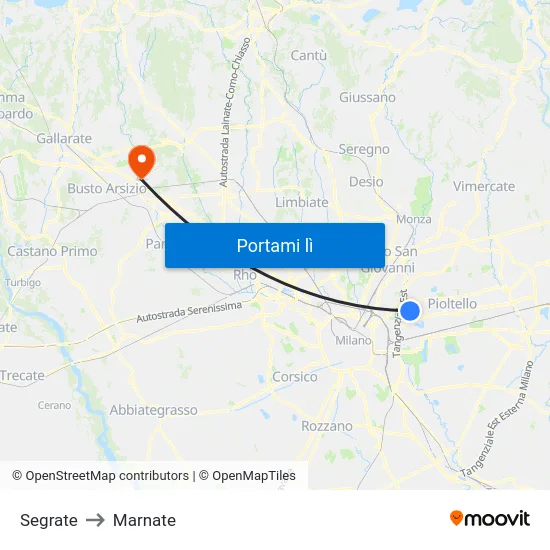 Segrate to Marnate map