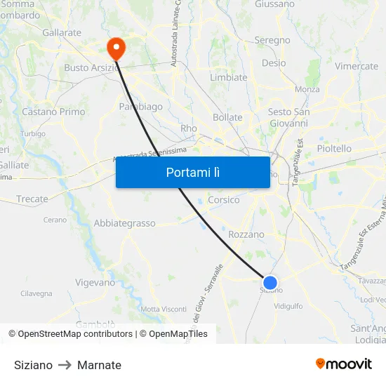 Siziano to Marnate map