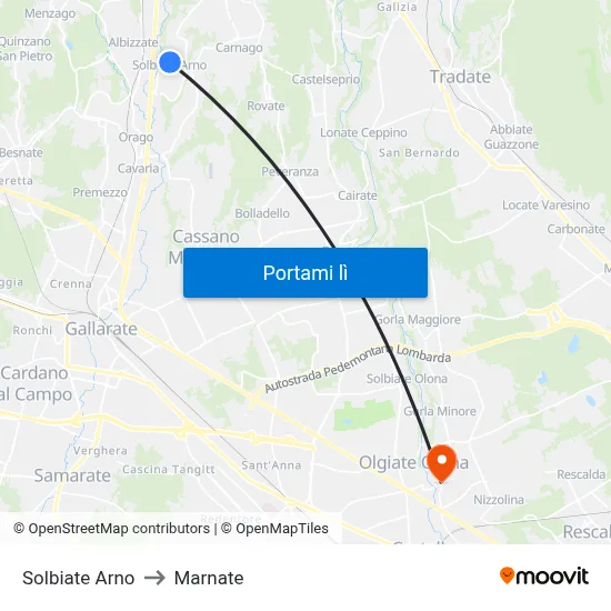Solbiate Arno to Marnate map