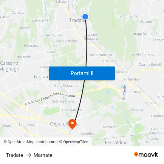 Tradate to Marnate map