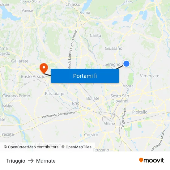 Triuggio to Marnate map