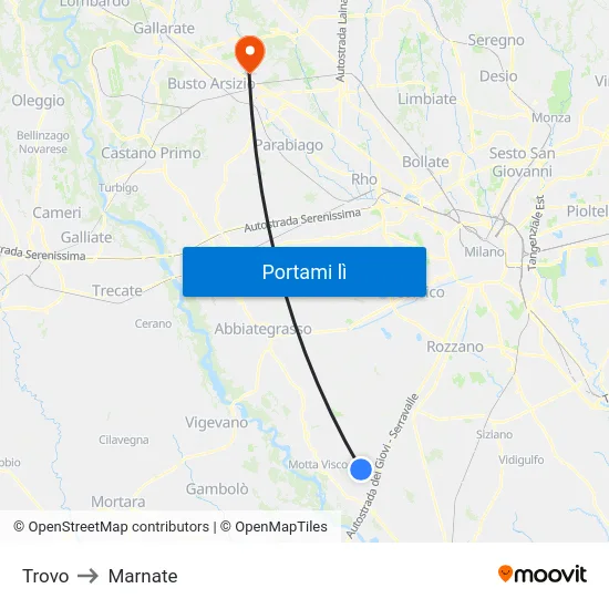 Trovo to Marnate map