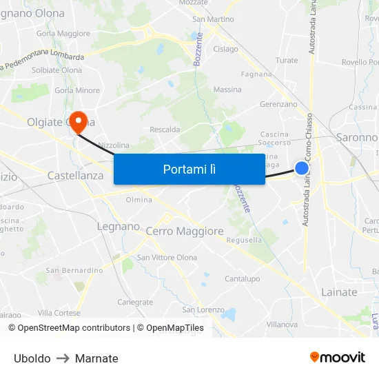 Uboldo to Marnate map