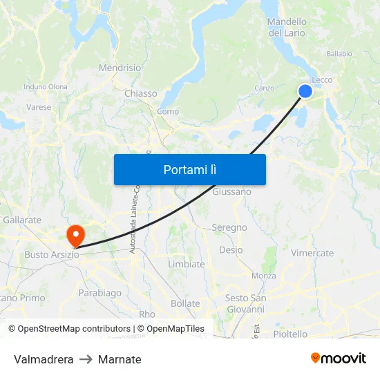 Valmadrera to Marnate map