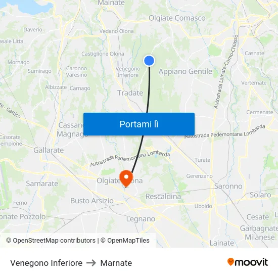 Venegono Inferiore to Marnate map