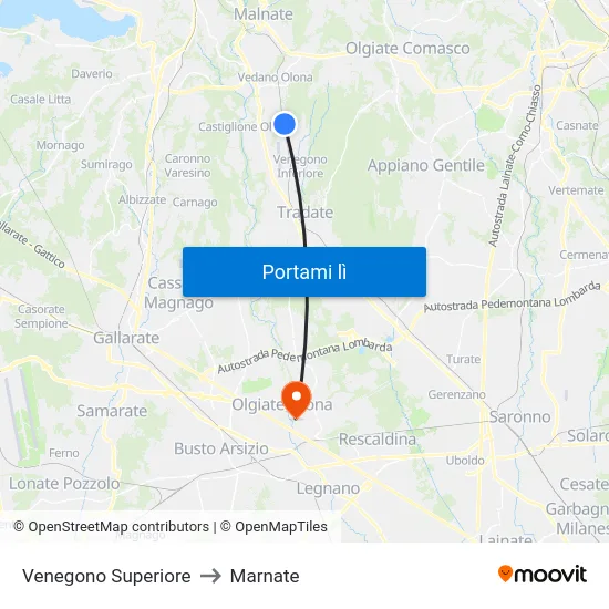 Venegono Superiore to Marnate map