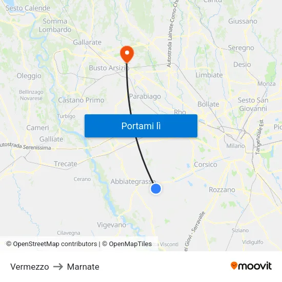 Vermezzo to Marnate map