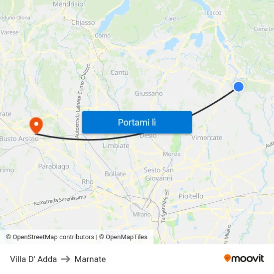 Villa D' Adda to Marnate map