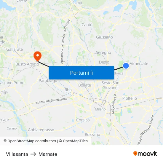Villasanta to Marnate map
