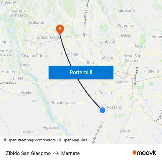 Zibido San Giacomo to Marnate map