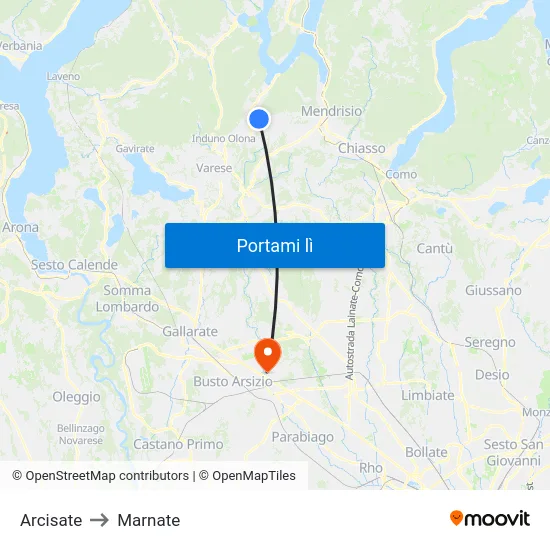 Arcisate to Marnate map