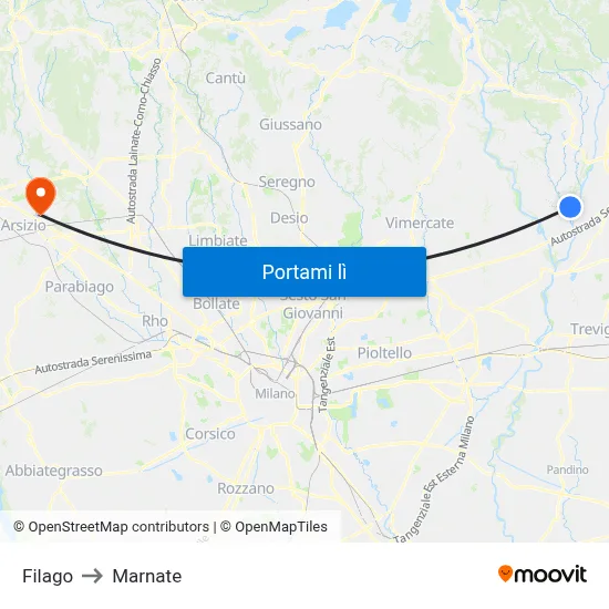Filago to Marnate map