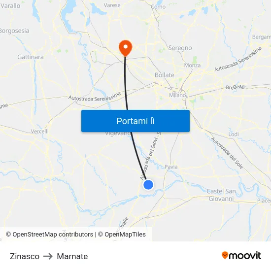 Zinasco to Marnate map