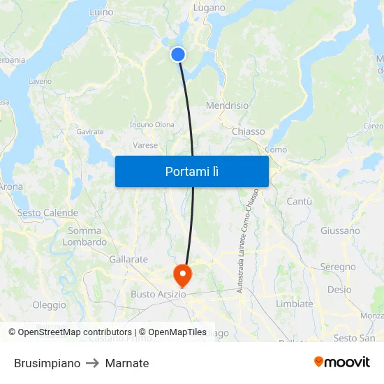 Brusimpiano to Marnate map