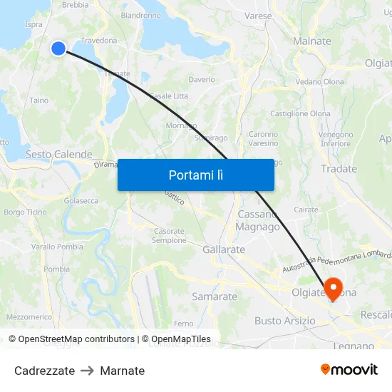 Cadrezzate to Marnate map