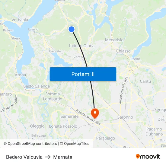 Bedero Valcuvia to Marnate map