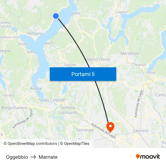 Oggebbio to Marnate map