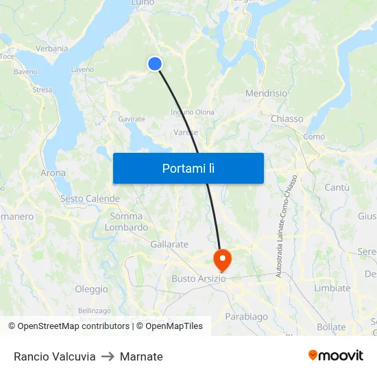 Rancio Valcuvia to Marnate map