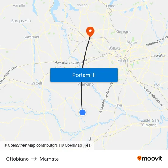 Ottobiano to Marnate map