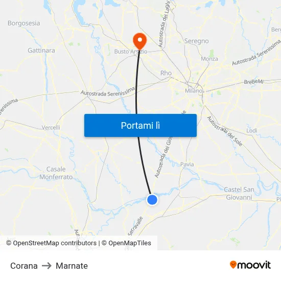 Corana to Marnate map