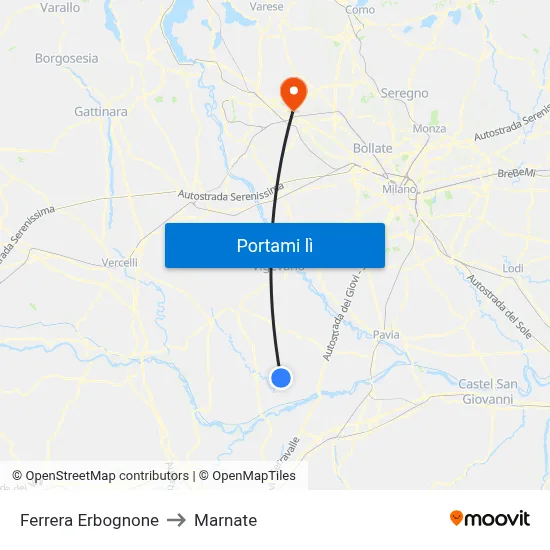 Ferrera Erbognone to Marnate map