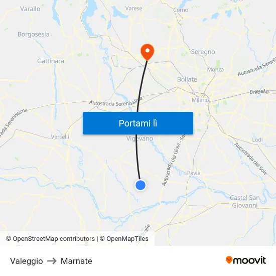 Valeggio to Marnate map