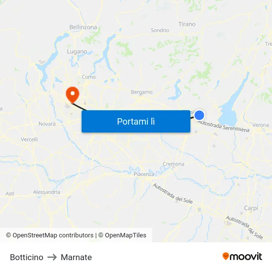 Botticino to Marnate map