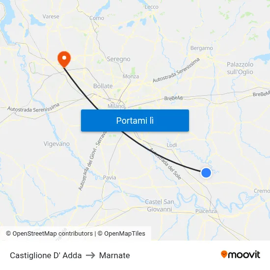Castiglione D' Adda to Marnate map